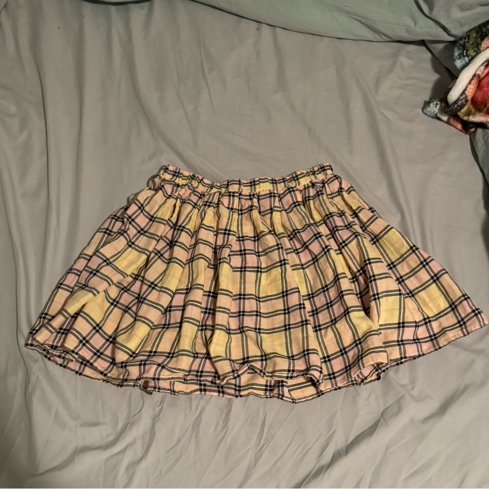 Yellow and pink checkered skirt